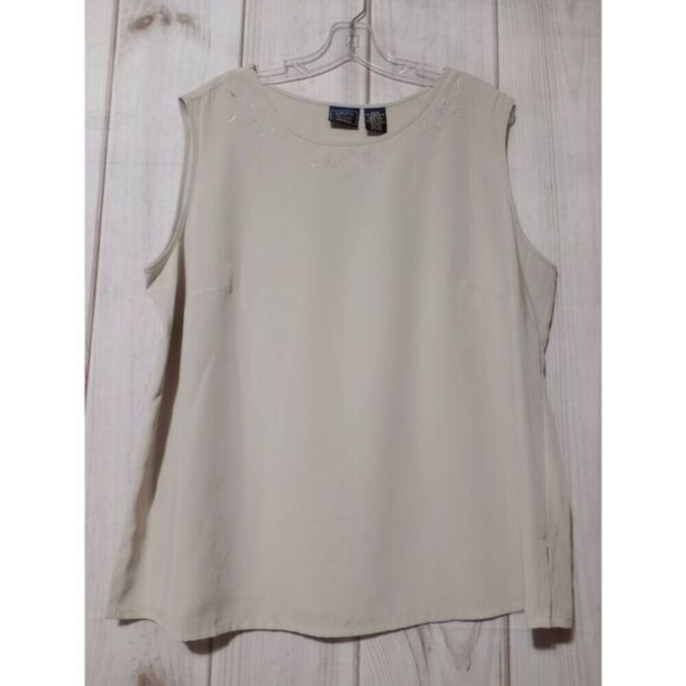 Laura Scott Woman Beige Sleeveless Embroidered Shell Blouse‎ Plus Size 20W